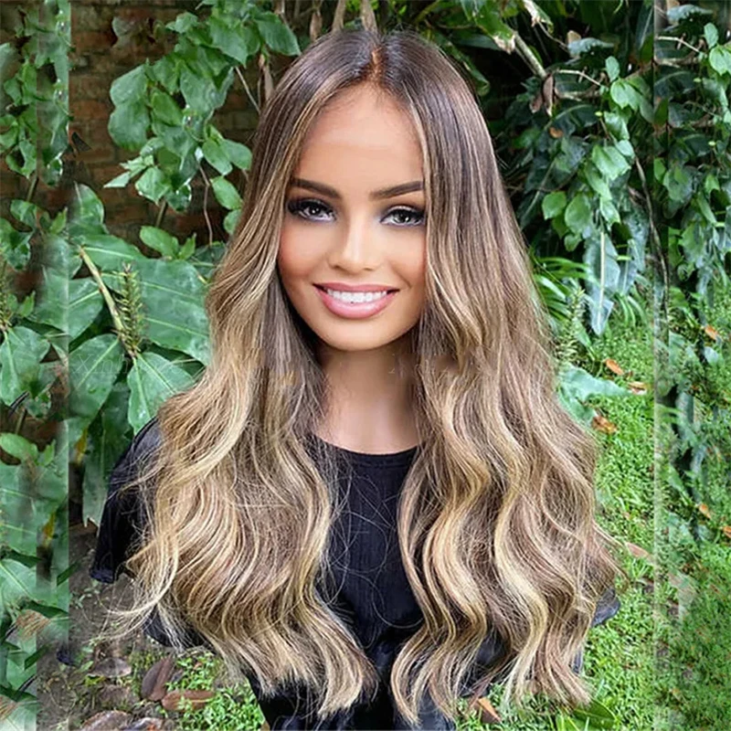 Ombre Ash Brown Highlight Colored Lace Front Wig Body Wave Transparent Lace Frontal Human Hair Wig 13x4 Brazilian Remy Hair Wigs