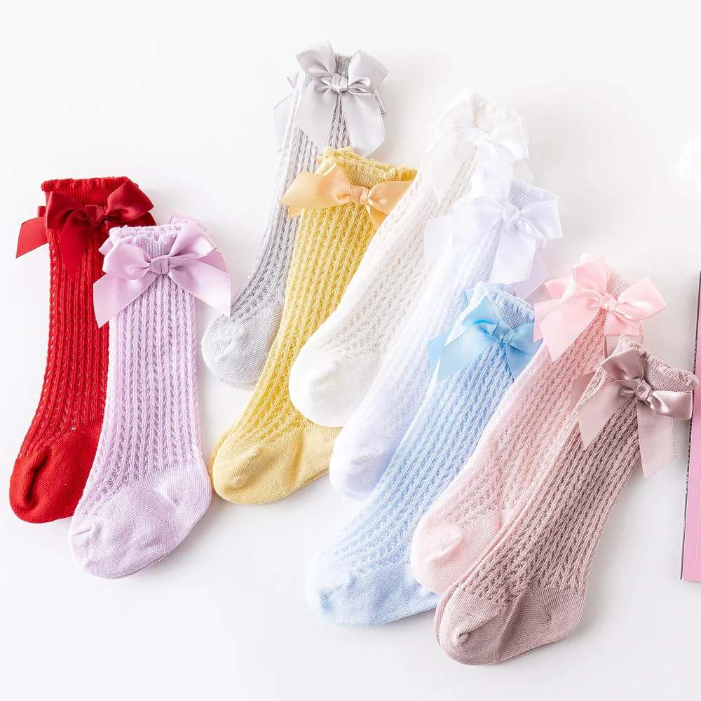 30pair/lot Baby Girl Kids Socks Spring Sumner Autumn Cotton Newborn Infant Toddler Knee High Bows Breathable Mesh Lace Socks