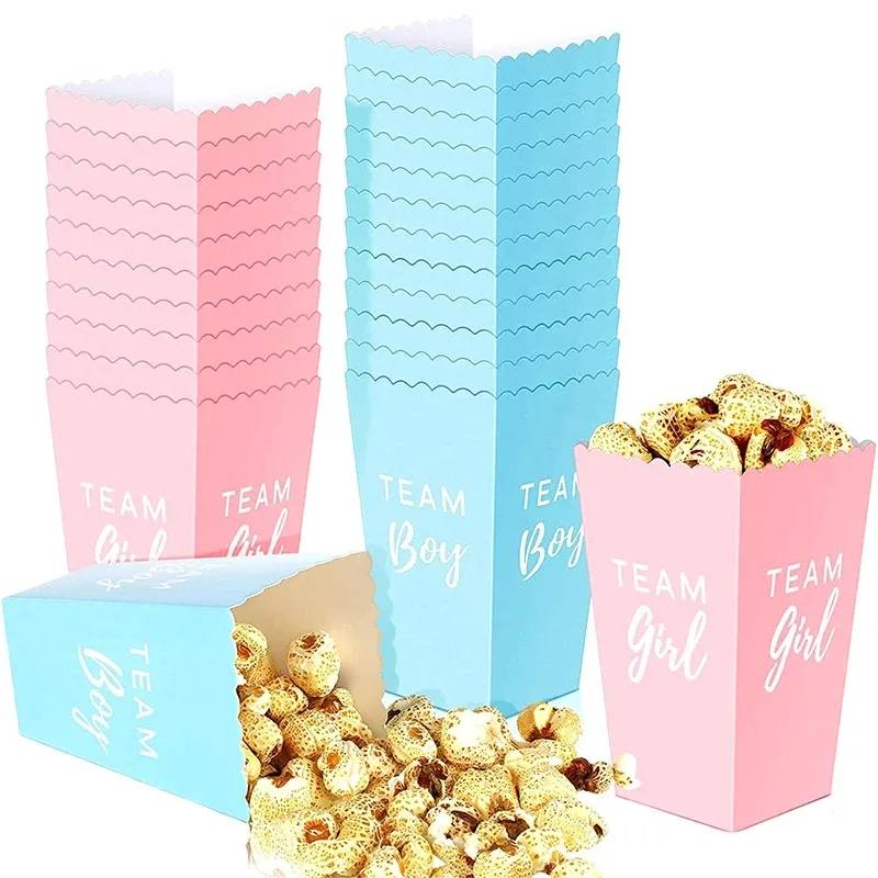 10Pcs Gender Reveal Party Popcorn Box Team Boy Team Girl Decorations Baby Gender Reveal Supplies Candy Gift Box Baby Shower