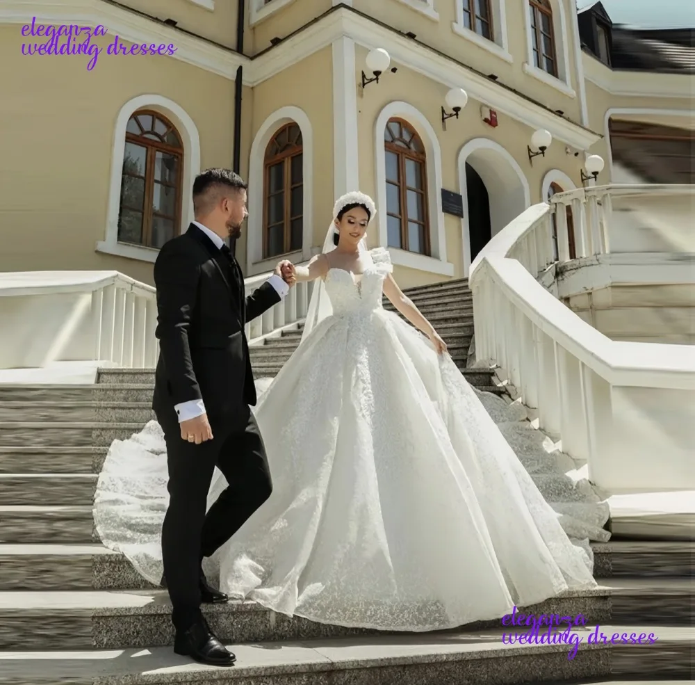 Gaun Pengantin Putri Cantik Kustom Gaun Pesta Gaun Pengantin Renda Putih Gading Leher Sayang Gaun Pengantin Pernikahan & De Novia 2025