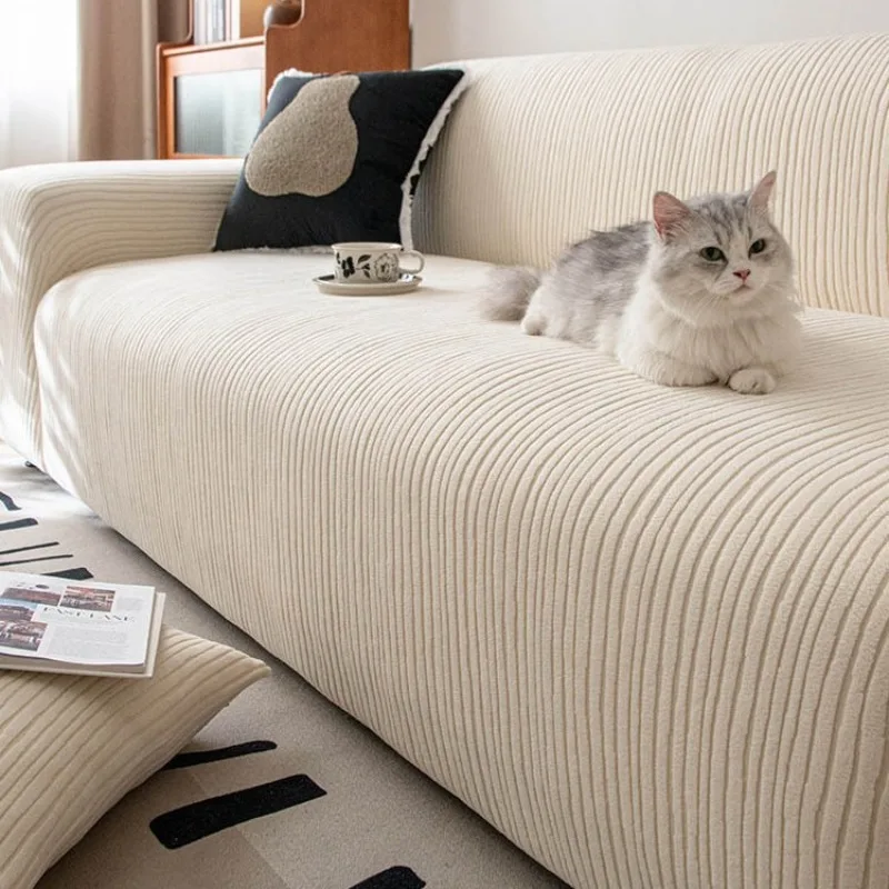 Soft Thick Corduroy Sofa Slipcover, Non-Slip Elastic Full Wrap for 1/2/3/4 Seater, Machine Washable Universal Couch Protector
