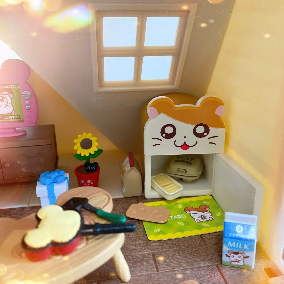 Re-Ment Genuine Hamtaro Room Anime Miniature Model cute mini Bedroom furniture hamster Figure Toys Kids Gift Collection Ornament