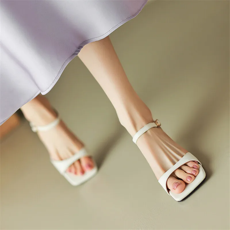 2023 Summer Sandals Women Shoes Mules Shoes for Women Square Toe Slippers French Simple Buckle Sandal Open Toe Slippers Women