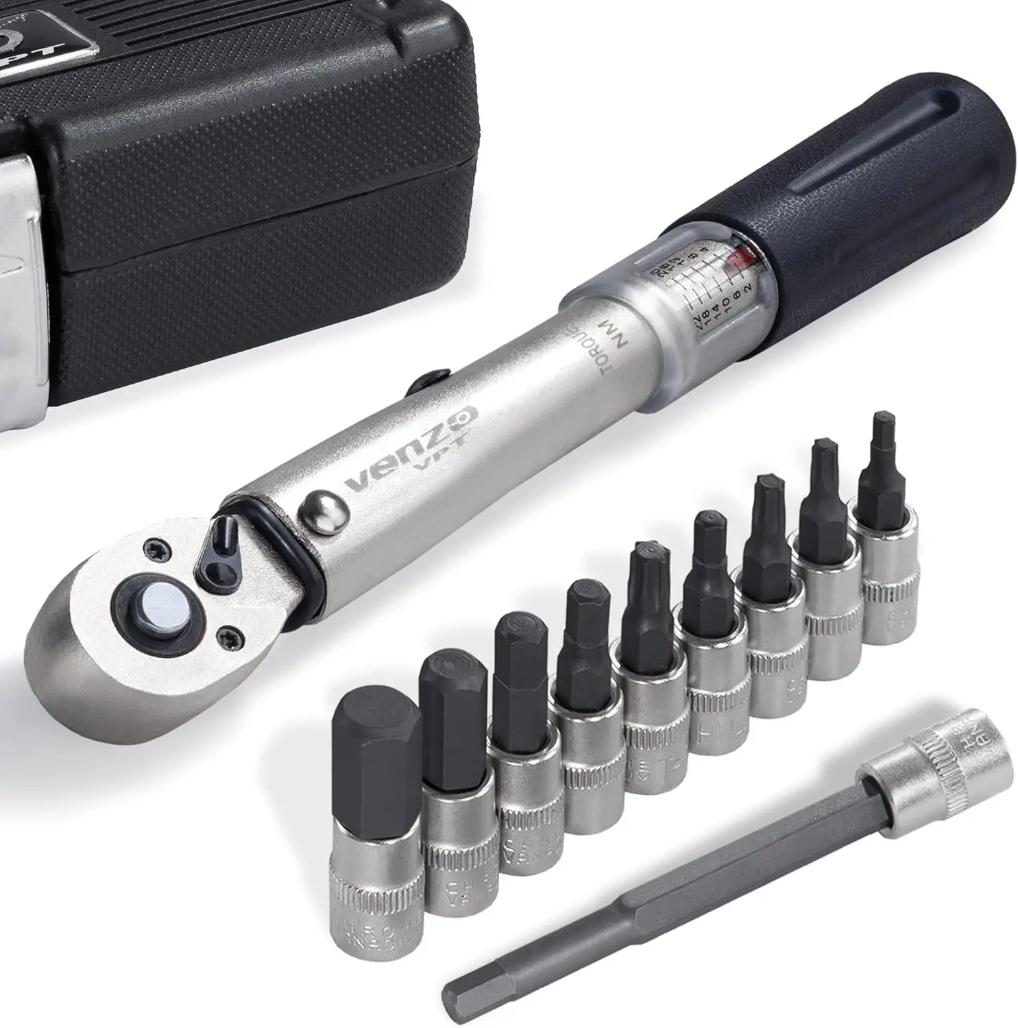 

Bicycle Bike 1/4 Inch Driver - Torque Wrench Allen Key Tools Socket Set Kit 2-24Nm - Small Adjustable