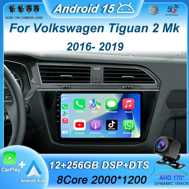 

Для Volkswagen Tiguan 2 Mk 2016 2017 2018 2019 Android 15 Автомобильный радиоприемник Стерео Мультимедийная видеонавигация GPS Беспроводной Carplay Auto