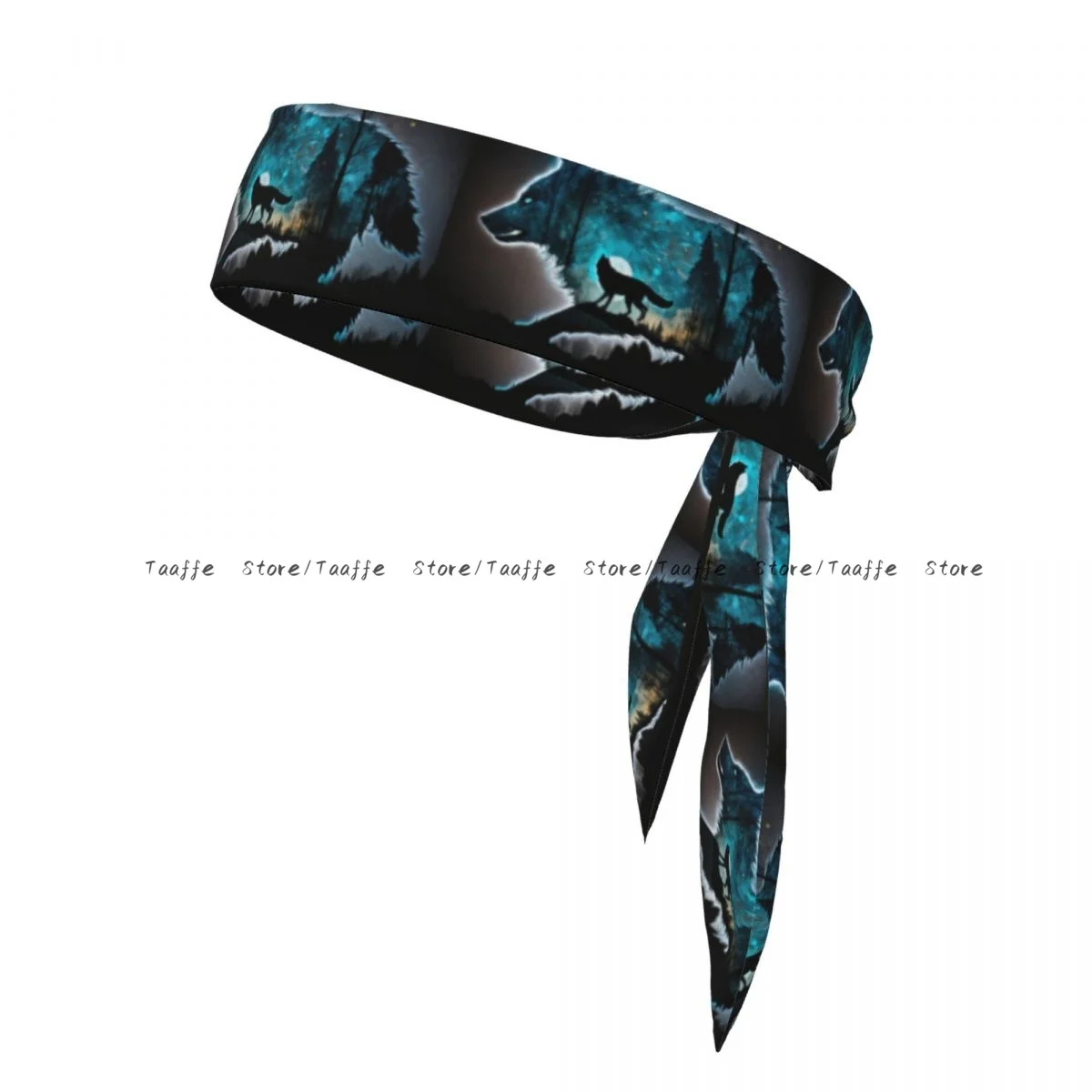 

Sweatband Bandanas Wolf Running Through Forest With Moon And Stars Hairband Head Tie Sports Headband Hair Accessories