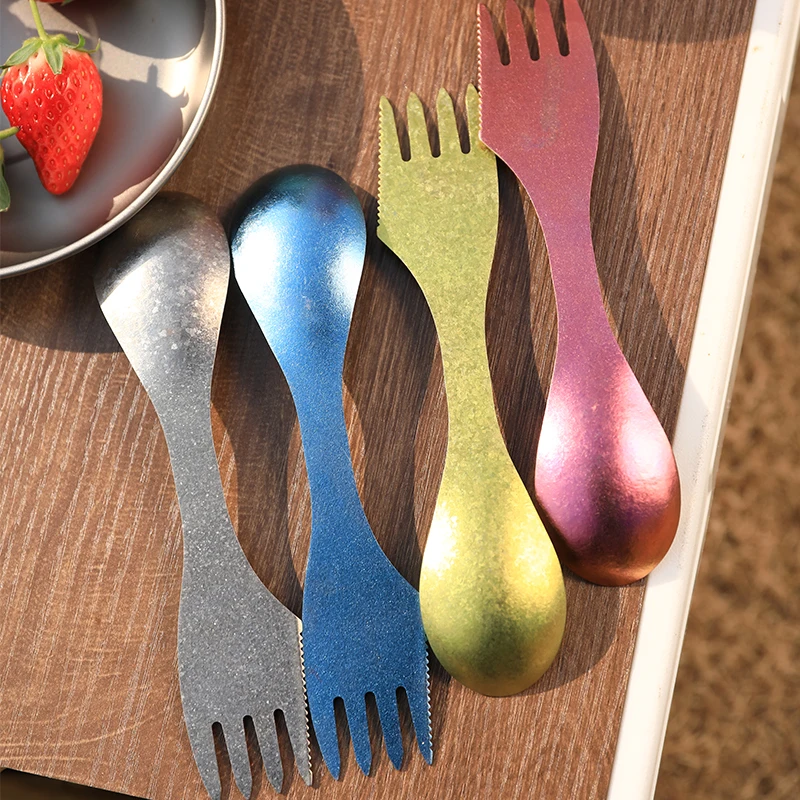 Outdoor Camping Picnic Titanium Spork Spoon Tableware Ultralight Hiking Camping Travel Tableware Cookware Portable Spoon