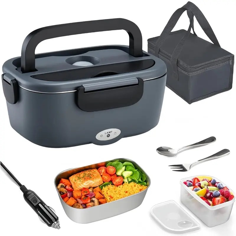 TAIGH-For Car& Truck For Driver& Office Electric Lunch Box 12V/220V Portable Warmer In 304 Stainless Steel Container, With Eu Pl