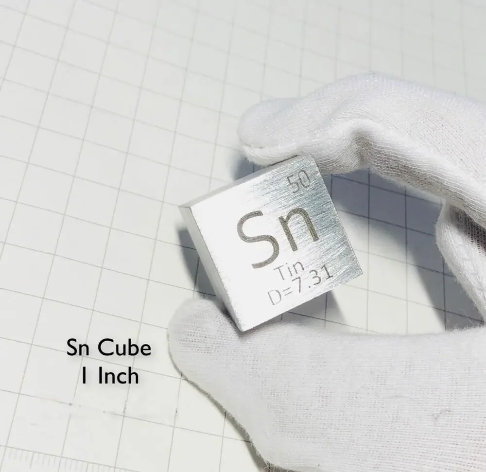 Tin Metal 1 Inch 25.4mm Density Cube 99.99% Pure for Element Collection