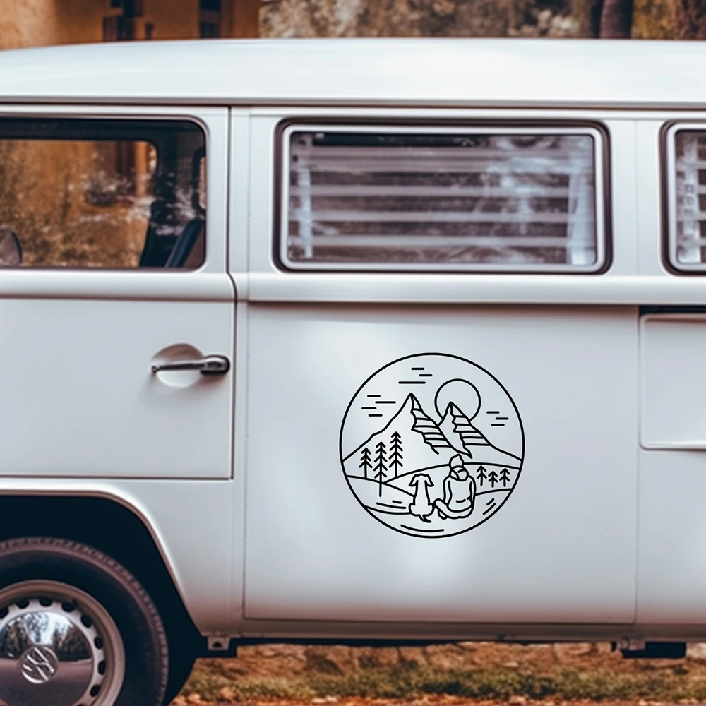 Dog Mountain Design Adesivi per auto Camper Camper Van Decalcomanie Accessori in vinile Parti di sintonizzazione Impermeabili