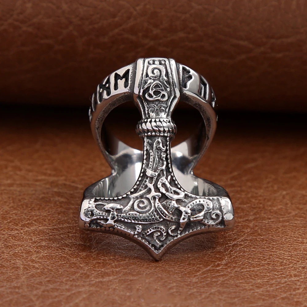 Classic Vintage Viking Thors Hammer Ring For Men Stainless Steel Nordic Odin Rune Rings Fashion Amulet Jewelry Gift Dropshipping