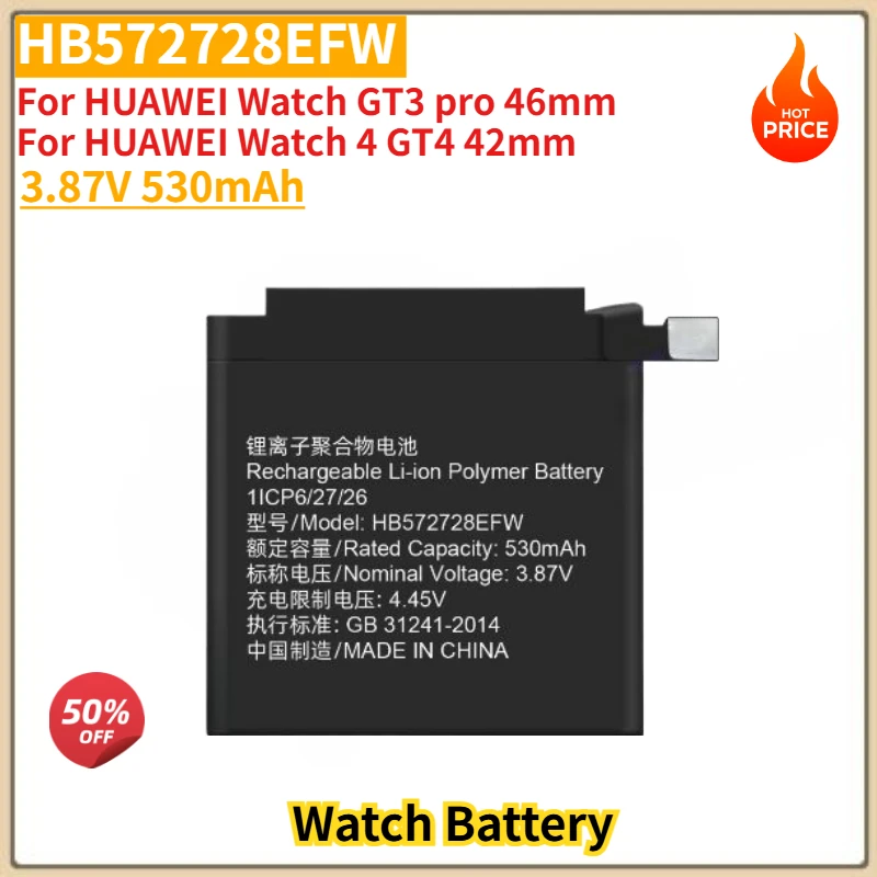 

HB572728EFW High Quality Watch Battery 3.87V 530mAh For HUAWEI Watch GT3 pro 46mm Watch 4 GT4 42mm Brand New Replacement Battery