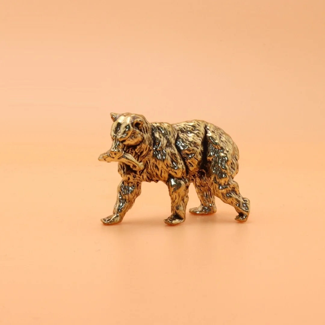 59g Solid Brass Dominant Arctic Bear Fish Mouth Tabletop Sculpture copper Material Home Decorations Statues And Sculptures