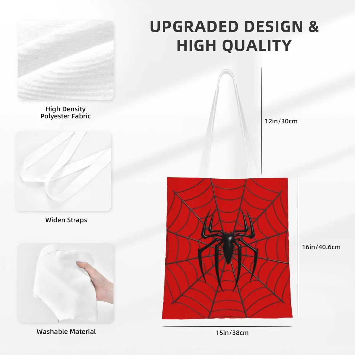Bolsas de compras personalizadas de Spider Man Web para comestibles, bolso grande de hombro de lona con estampado de moda, bolso duradero de gran capacidad