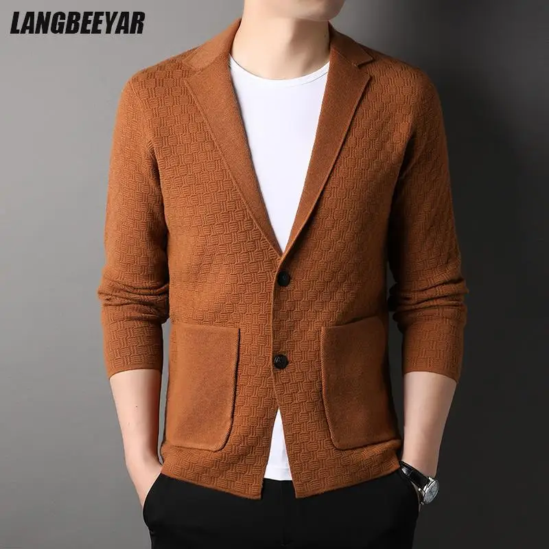 Top Grade New Brand Designer Classic Korean Fashion Knit Cardigan Cool Jackets For Men Casual Style Stylist Coats Men\'s Clothing