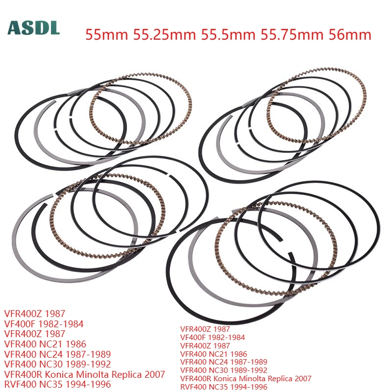 

4pc 55mm 55.25mm 55.5mm 55.75mm 56mm STD ~1.0 Piston Rings For HONDA CB-1 CB400 CBR400 VFR400 NC21 NC24 NC30 VF400F RVF400 NC35