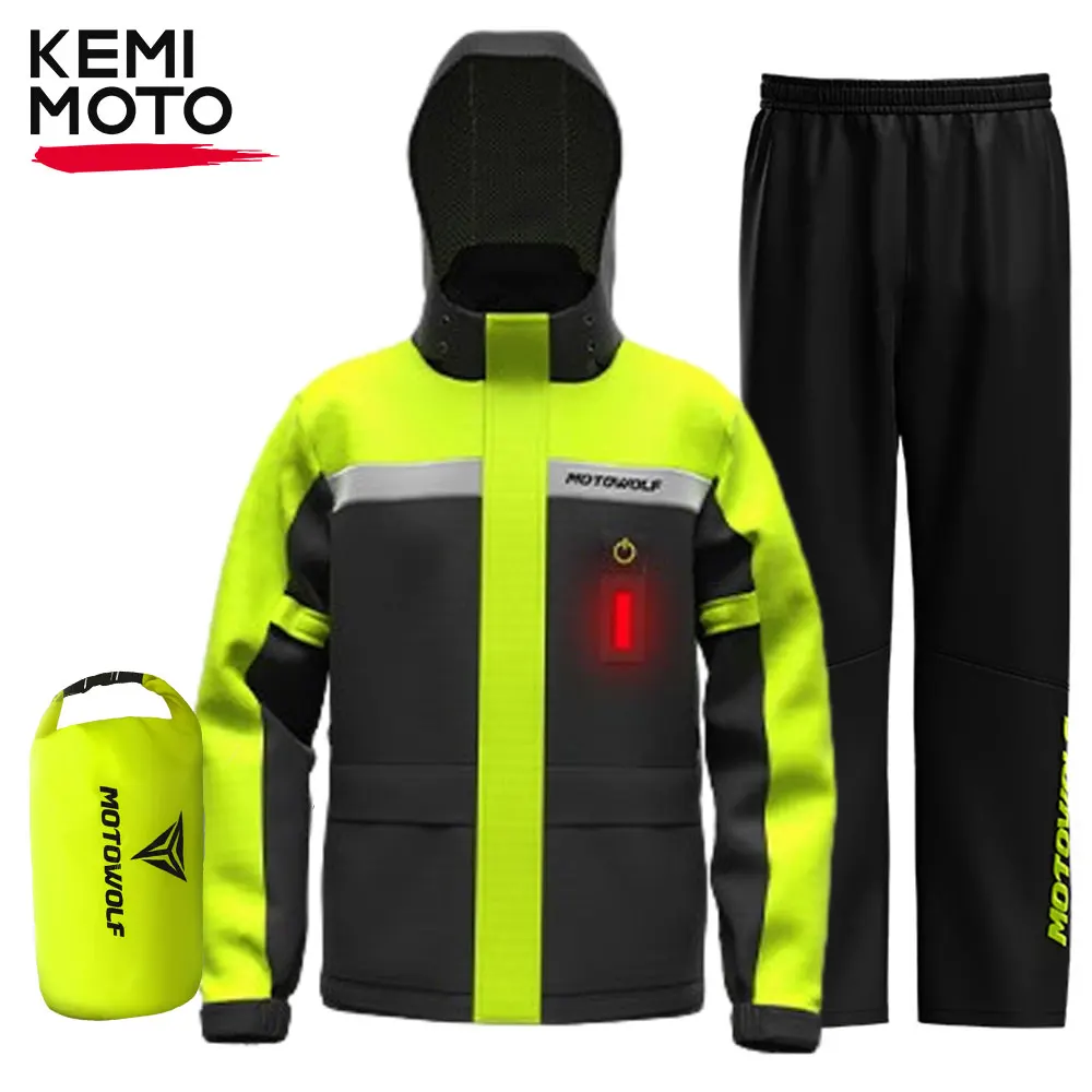 Summer Motorcycle Raincoat Rain Jacket Pants LED Alert Split Suit Rainstorm Waterproof Reflective Impermeable for Outdoor Riding