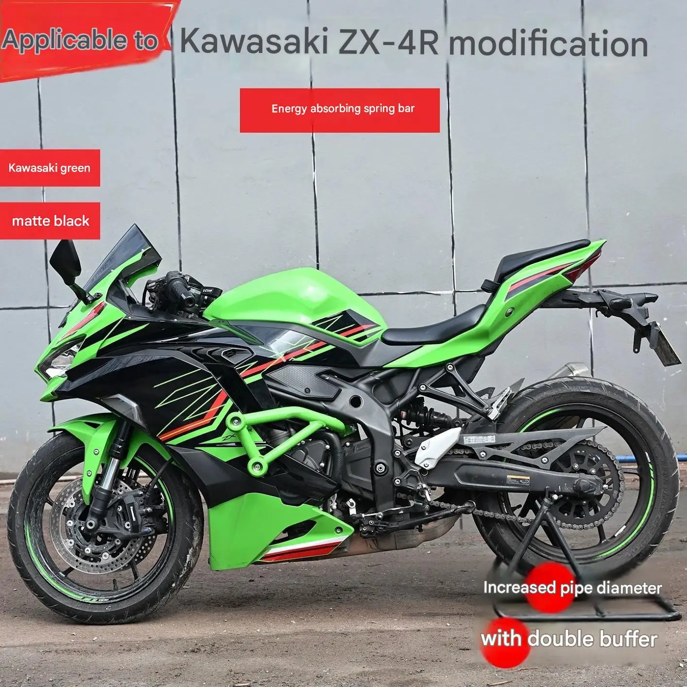 For Kawasaki ZX-4R ZX-4RR Anodized Aluminum Alloy Spring-Absorbing Competition Crash Bar One-Piece Bent Straight-Bar Structure