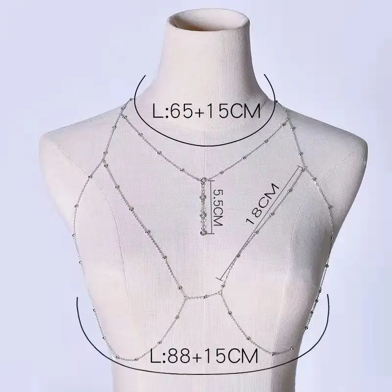 Shiny Zircon Tassel Sexy Beach Wedding Accessories Women Bra Crossover Bikini Inner Cutout Body Chain Thin Chest Chain Femal