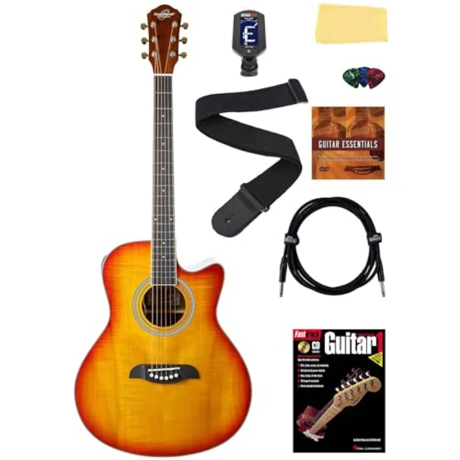 

OA10CE Mini Auditorium Acoustic-Electric Guitar in Spalted Maple with Black Finish Includes Cable Tuner Strap Picks Instruction