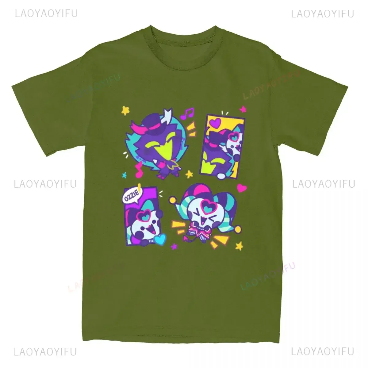 تي شيرت ربيع 2025 Helluva Boss Ozzie & Fizz أنيمي تي شيرت قطني ناعم للجنسين ملابس الشارع الشهير تي شيرت للرجال والنساء Kawaii Chibi عيد الحب جرافيك