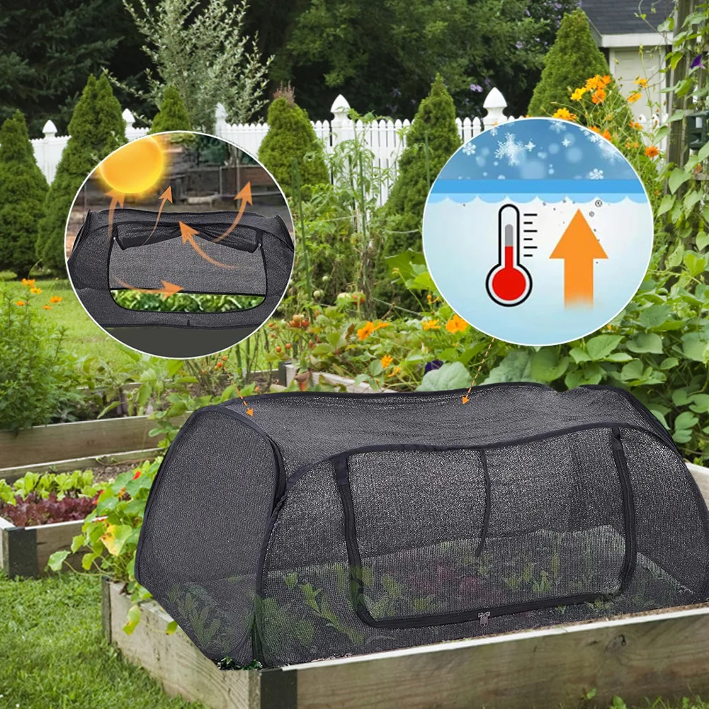Black Garden Cover For Raised Beds PVC Frost Protection Shield With Stakes Quick Setup Greenhouse For Outdoor Plant Growing Tool