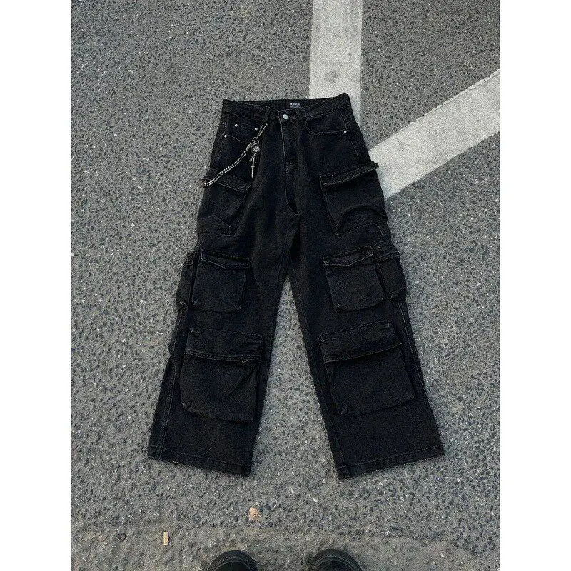 

2026 Paris Cannoll Pants American Multi-ket Workwear Wide Leg Denim Jeans Heavy Wa Street Sle mid Waist Dstring