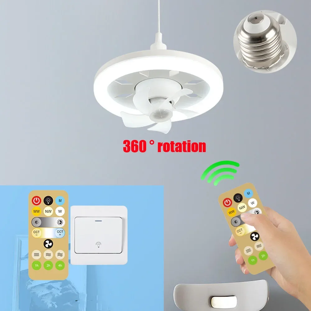 

60W E27 Ceiling Fan With Led Light And Remote Control 360 ° Rotation Retractable Silent Ceiling Fan Lamp For Room Home Decor