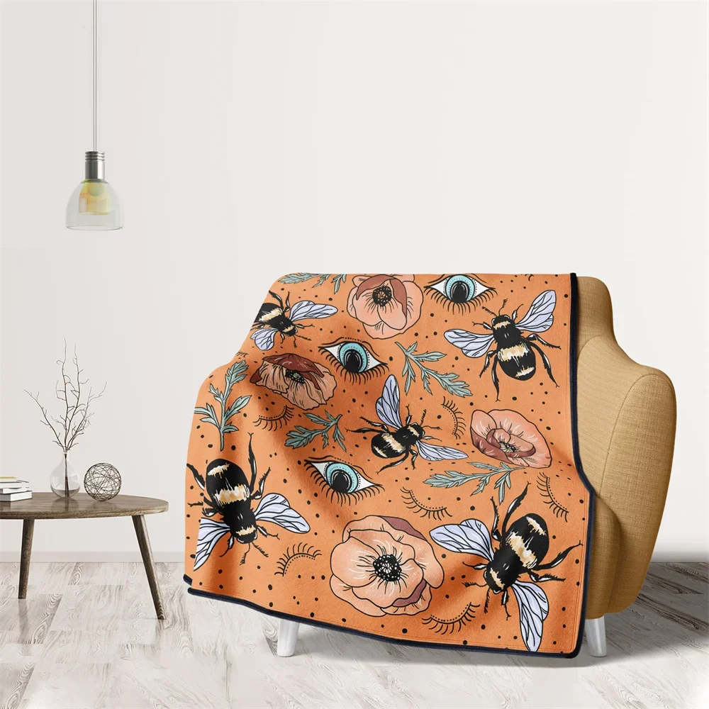 

Boho Nordic Eyes Bees Flowers Sofa Printed Blanket Cover Tapestry Room Bedspread Camping Blanket Tablecloth Beach Picnic Mat