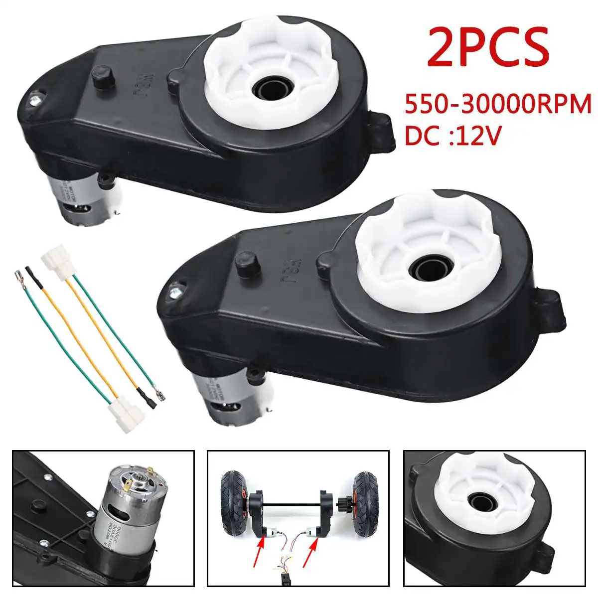 

2Pcs 12V RS390/550 30000 RPM 12000 RPM Electric Motor Gearbox For Children Kids Ride-On Car Bike Toy Accessories Replacement