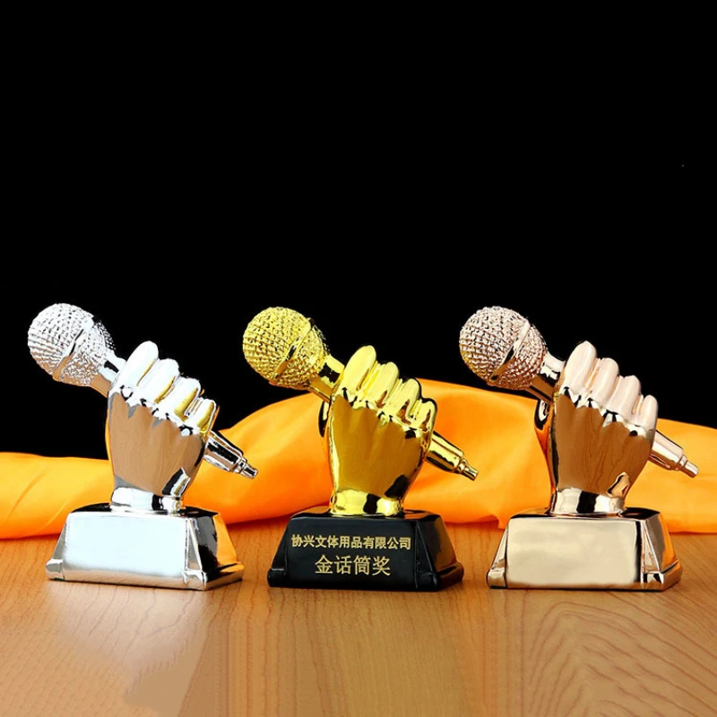 Gold Microphone Trophy Resin Craft Gift Good Sound Music Trophy, Speech Trophy. KTV Accessories