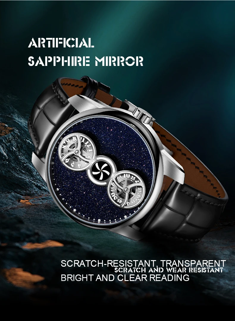 

OBLVLO мужские автоматические часы 41 мм роскошные часы модные механические наручные часы 50 м водостойкий сапфировый светящийся кожаный ремешок