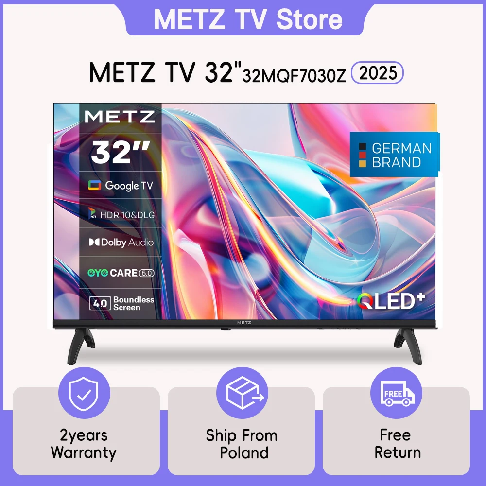 Metz QLED TV 32 pulgadas televisor LED inteligente Google Tele HDR 10 Dolby Audio Bluetooth 5,1 sintonizador de cuidado de los ojos 2025 32 MQF7030Z
