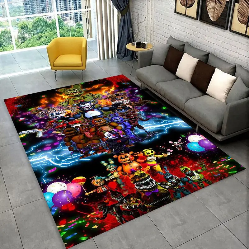 Horror Game F-FNAF Freddy Non-Slip Area Rug for Living Room,Bedroom,Playroom,Soft Carpet Floor Mat Home Decor Rug Kids Room