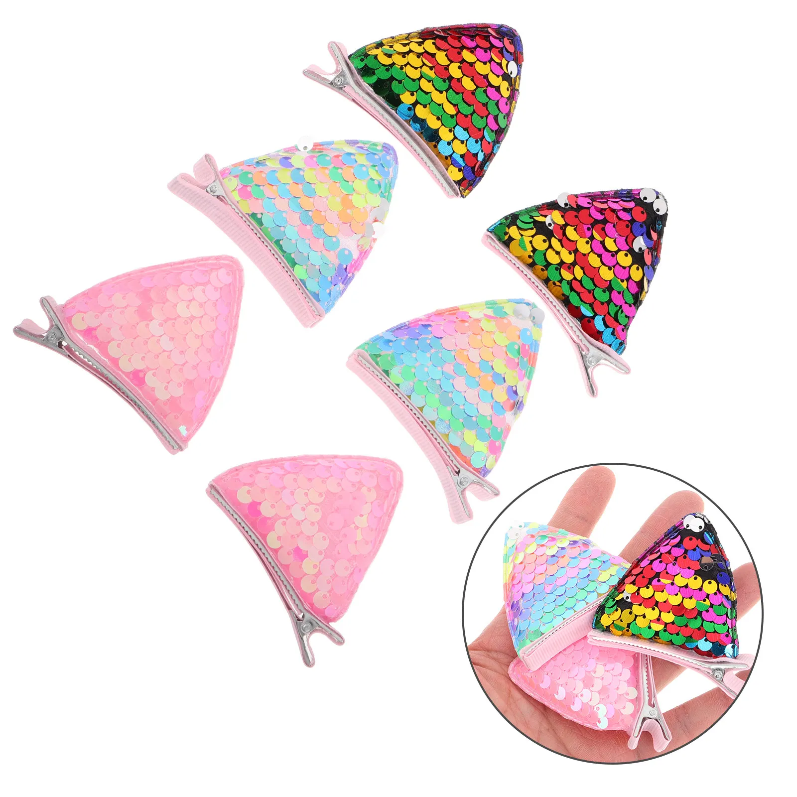 

Набор из 6 заколок для волос с кошачьими ушками для девочек, с блестками и пайетками, в светло-пастельном розовом цвете