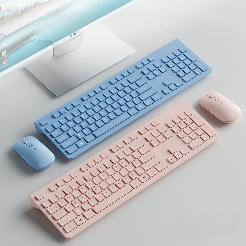 

Wireless Keyboard Mouse Set Silent Office Lady Ultra-thin Laptop Bluetooth Keyboards Peripherals Computer Pink Blue Claviers