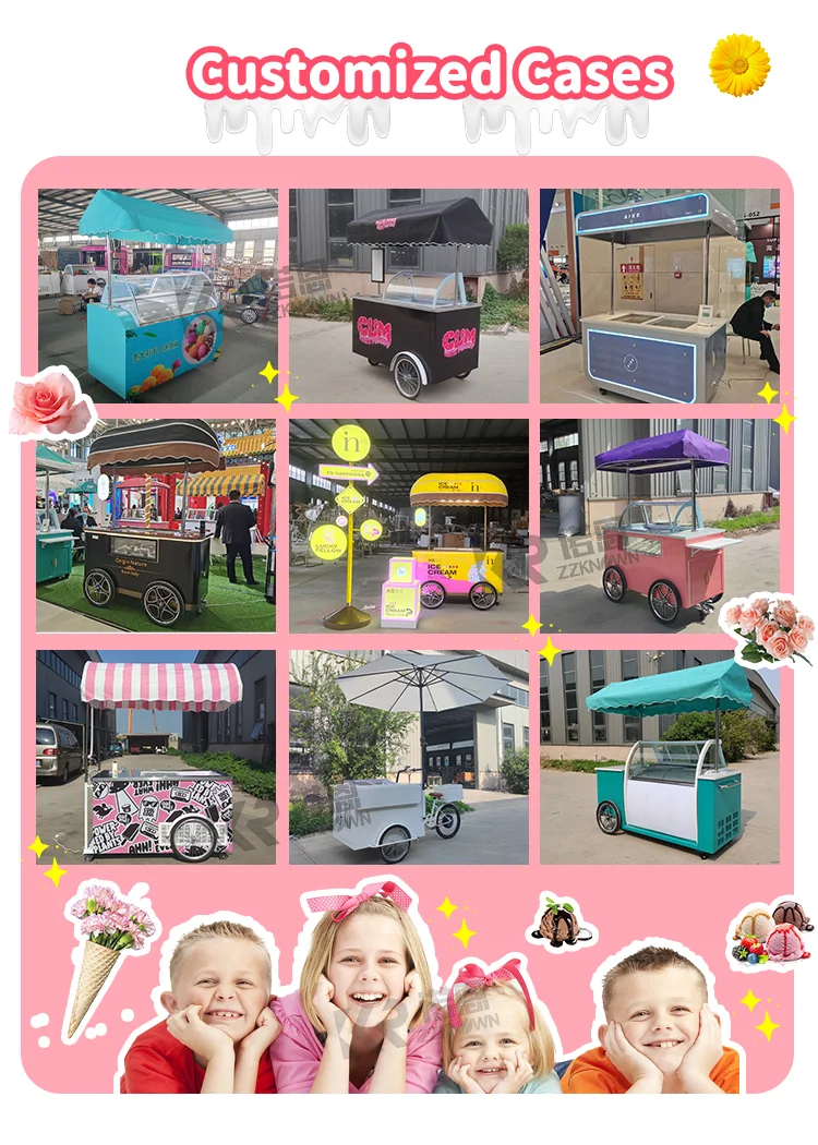 Customizable Mobile Cooling Ice Cream Cart Food Cart Ice Cream Bike Mobile Street Food Vending Tricycle Ice Cream Cart