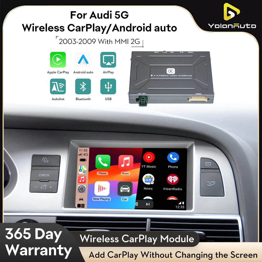 YolanAuto Wireless Apple CarPlay Module for Audi A3 A4L A5 Q5 Q2 Q7 A1 Q3 A6 A7 A8 MMI 2G 3G 2003-2017 Android Auto Mirror-Link