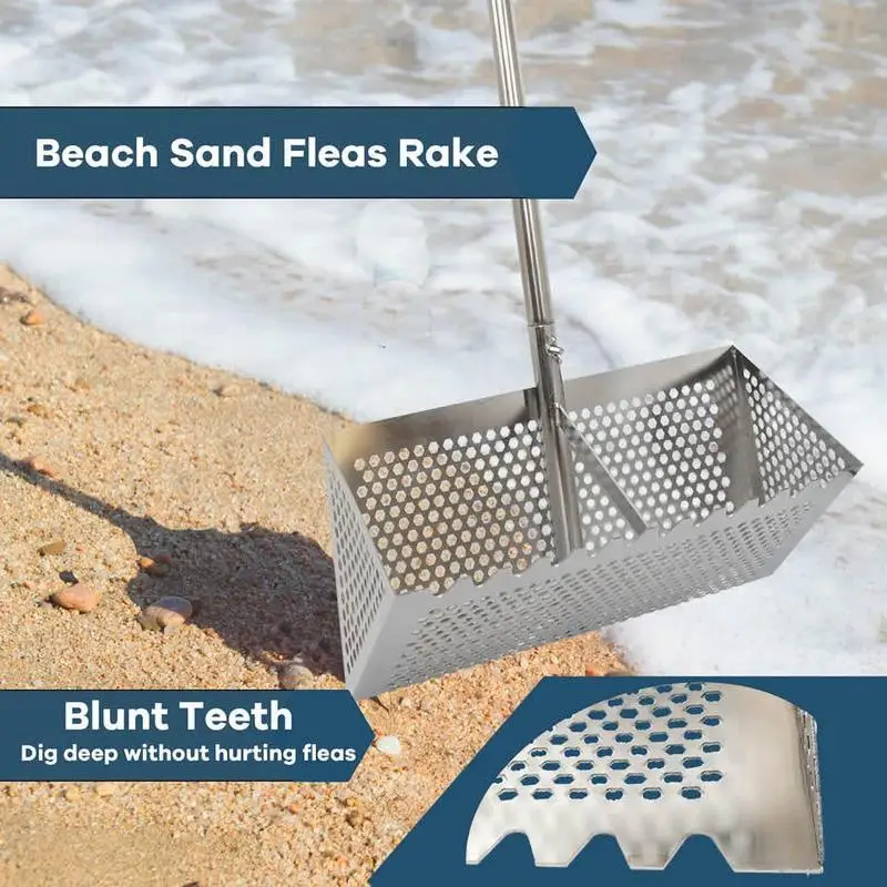 Sand Sifter Beach Sand Shifting Shovel Scoop Stainless Steel Beach Sifter, Sand Scoop Beach Rake, Shark Tooth Sifter Shovel