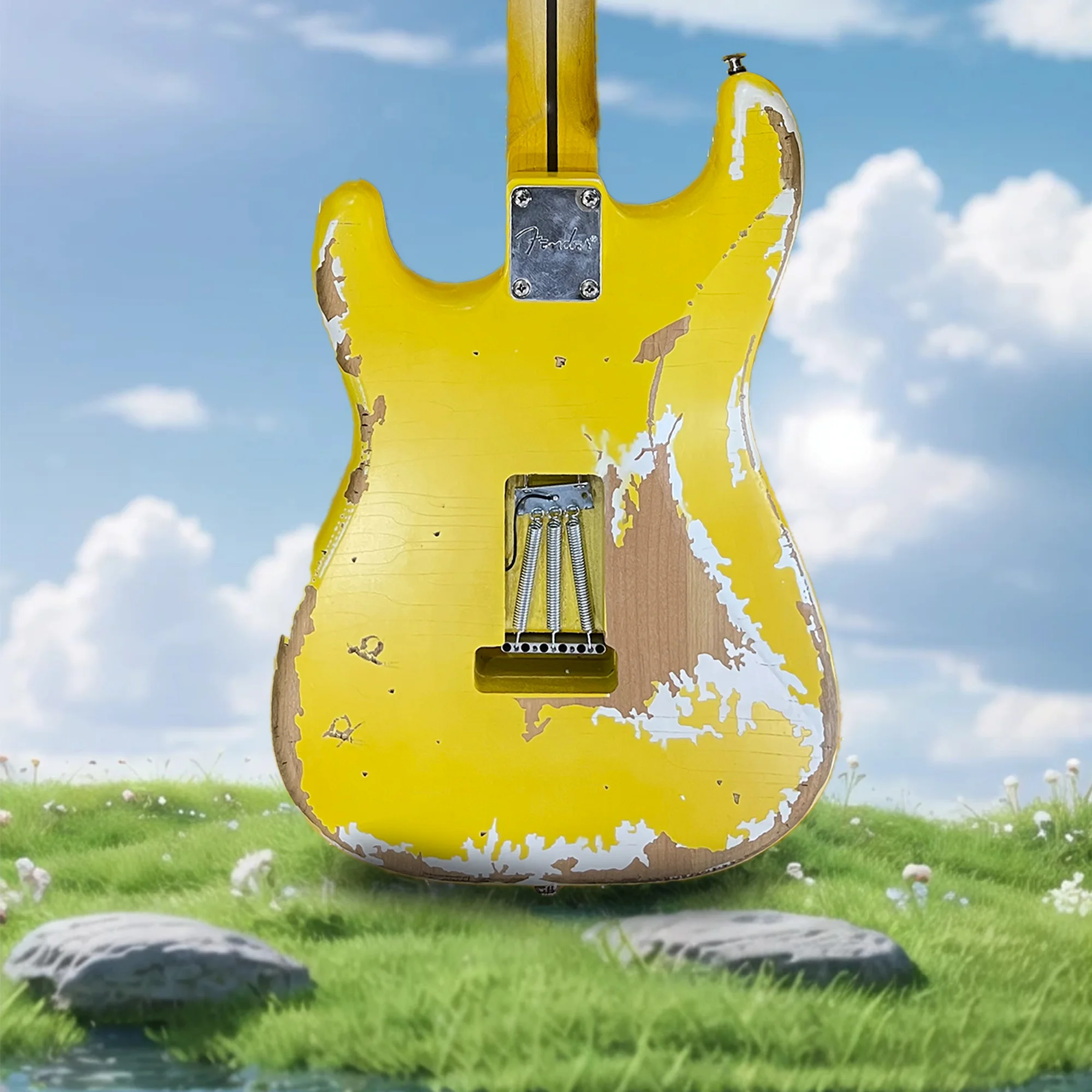 Factory Heavy Relic Big Head ST Yellow 6-Strings Old Electric Guitar Scalloped Fingerboard