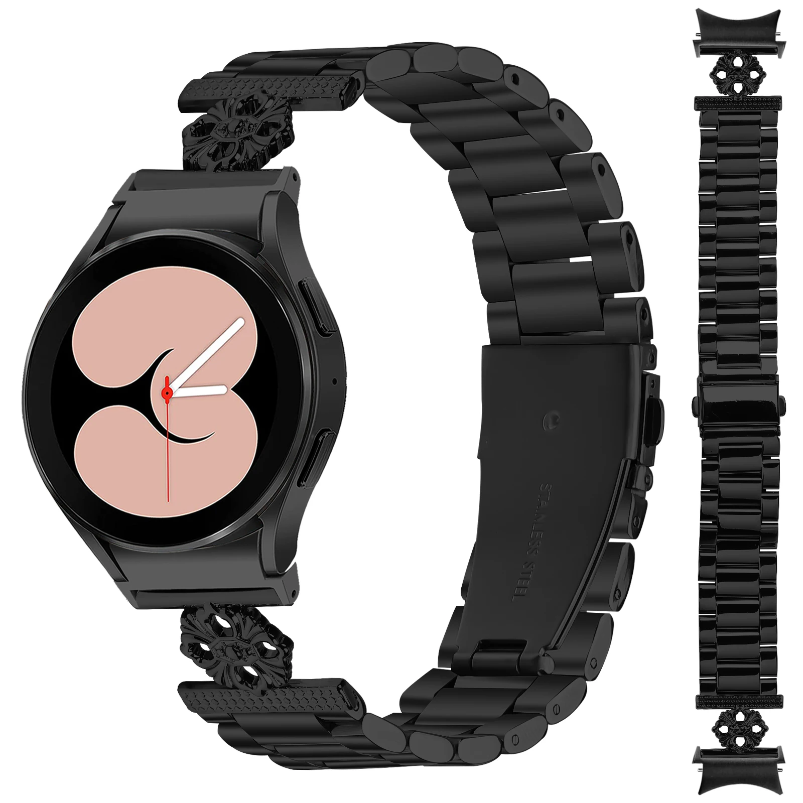 삼성 갤럭시 워치 7 6 5 4용 스테인리스 스틸 메탈 스트랩, 갤럭시 워치 40 44 43 47mm용 퀵핏 노 갭 어댑터 워치 밴드