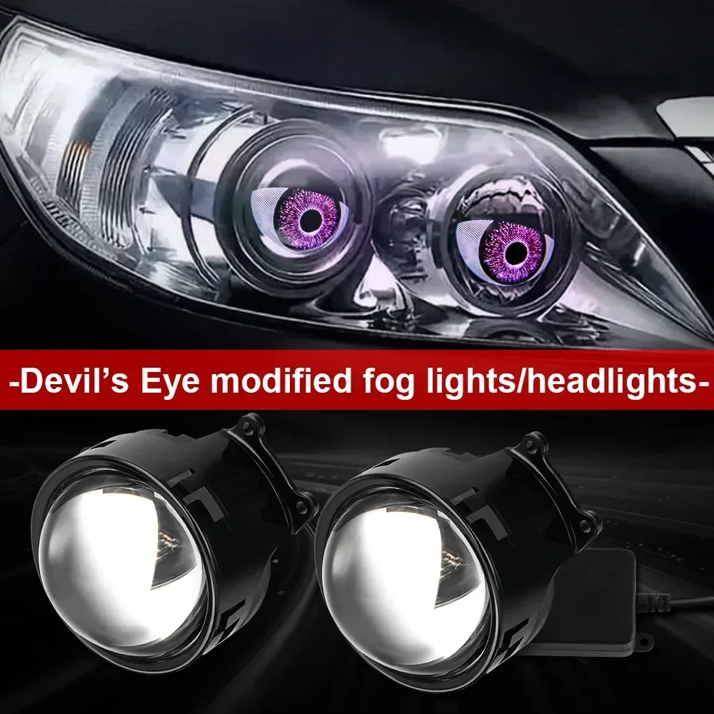 12V 3-inch Devil's Eye LED Car Dynamic Lenses Headlights With Remote Control Angel Eyes 33 Modes Devil Eyes Retrofit Kit For Car