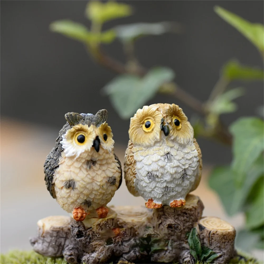 Mini Animal Statue Flower Pot Moss Glass Container Mini Crafts Owl Ornaments Micro Landscape Home Decoration Resin Ornaments