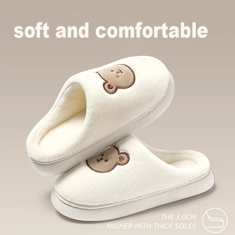 Cute Bear pantofole in cotone per donna inverno Indoor scivoli antiscivolo peluche uomini caldi sandali per la casa scarpe basse coppie infradito