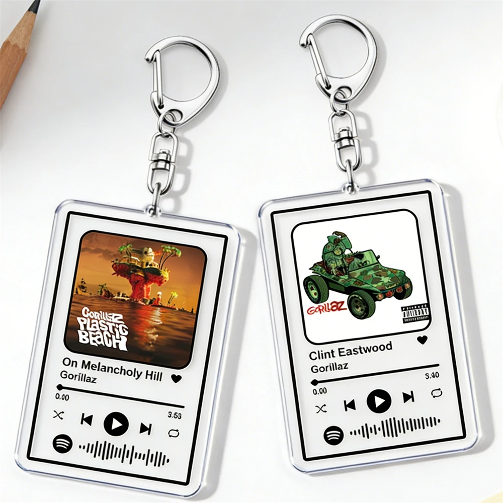 Gorillaz Anime Band Music Keychains for Women Accessories Bag Feel Good Inc Clint Eastwood Damon Albarn Keying Jewelry Fans Gift