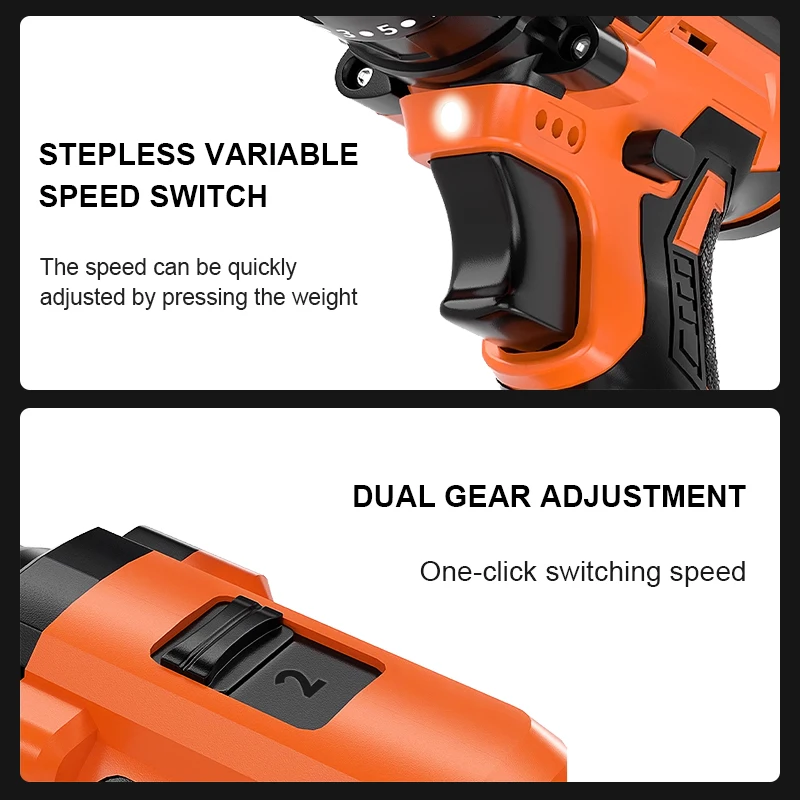 21V Cordless Drill 45N.m 25 Plus 1 Electric Screwdriver Keyless Chuck Two Gear Speed Wireless Power Driver Battery Tools