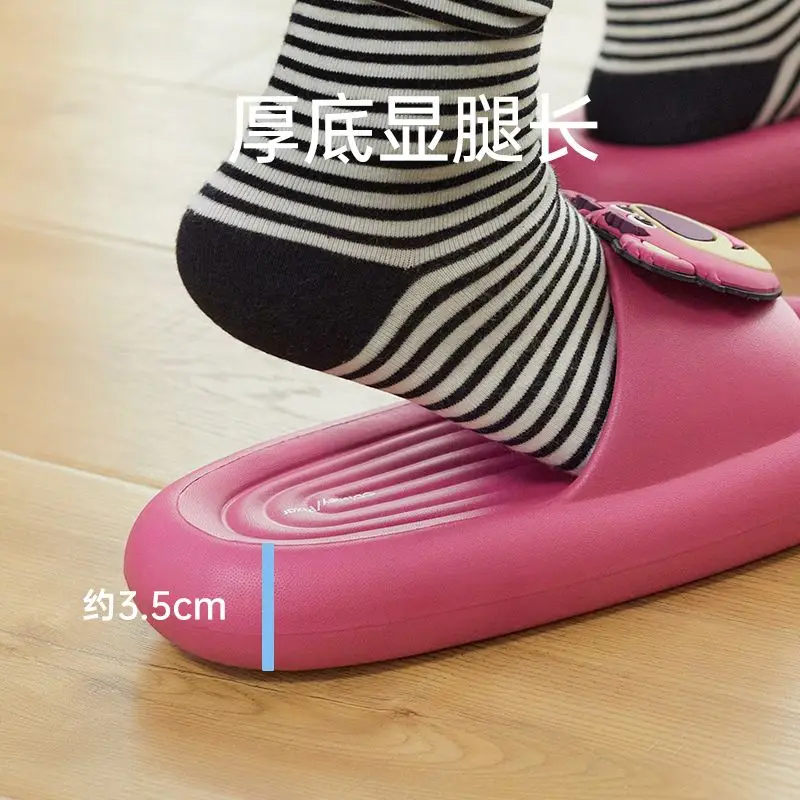 2024 new Lotso strawberry bear black white pink Sandals Slippers For Women's Summer Cute Outerwear Thick Home shoes