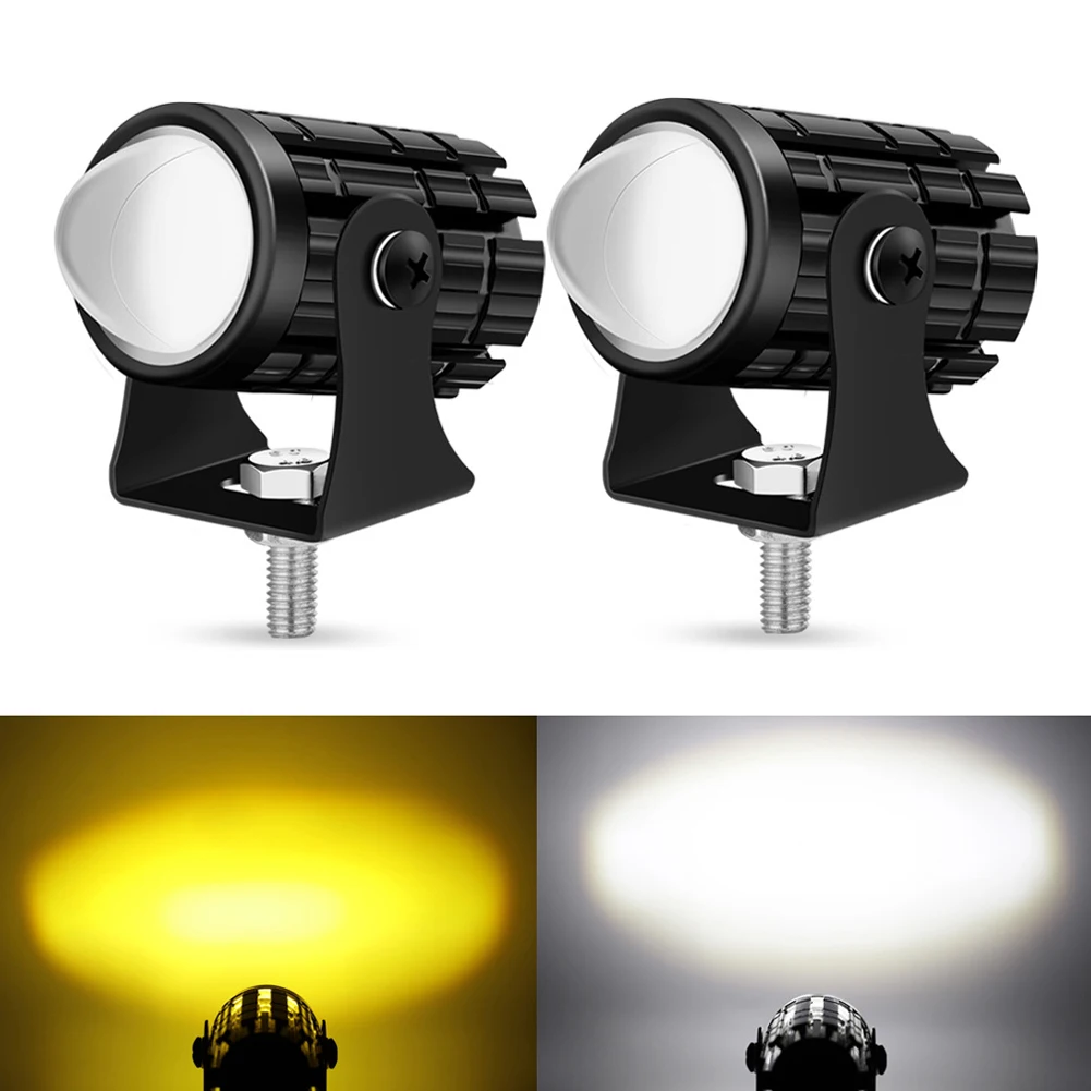 12-80V Dual Color Motorcycle LED Light Headlight Projector Lens ATV Scooter Driving Spotlight Lamp