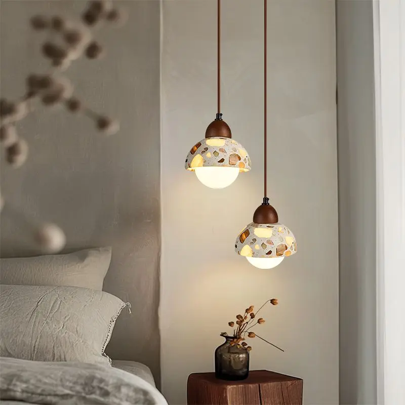 Japanese Retro Style Ceiling Pendant Light Hanging Lamp for Bedroom Bedside Restaurant Dining Room Bar Counter Terrazzo Lighting