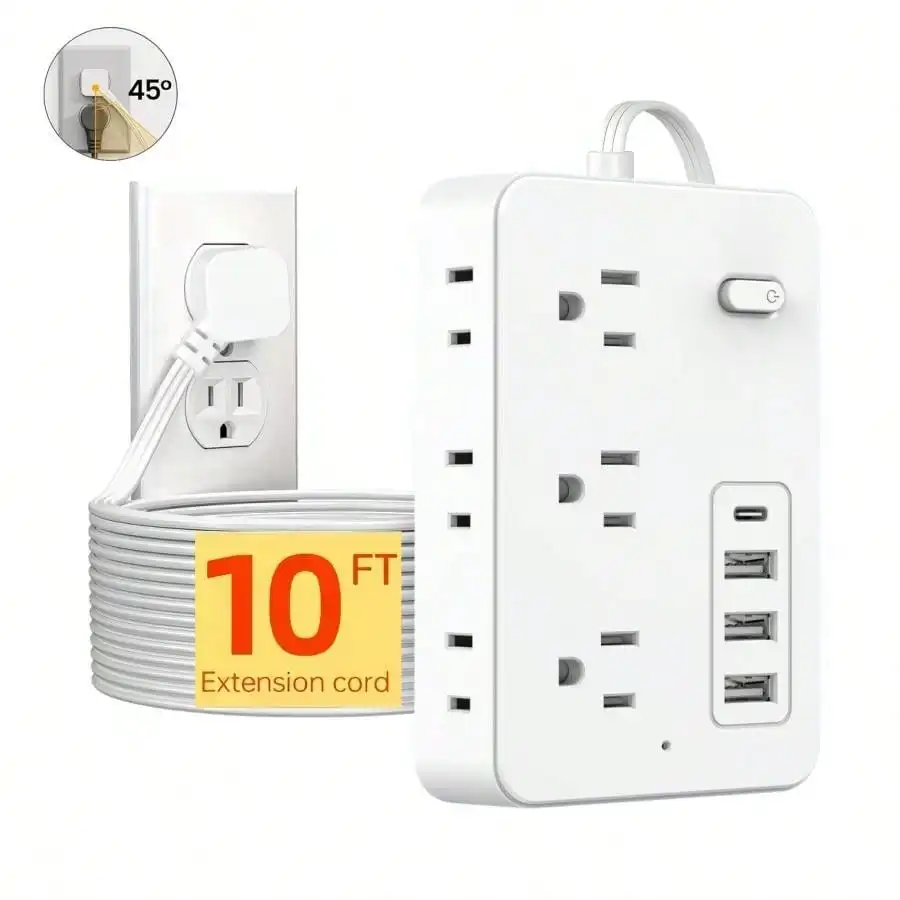 10/5 FT Multi Plug Outlet Expander,10-in-1 Power Strip Surge Protector with 6AC Outlets, 3USB &1Type-C Ports
